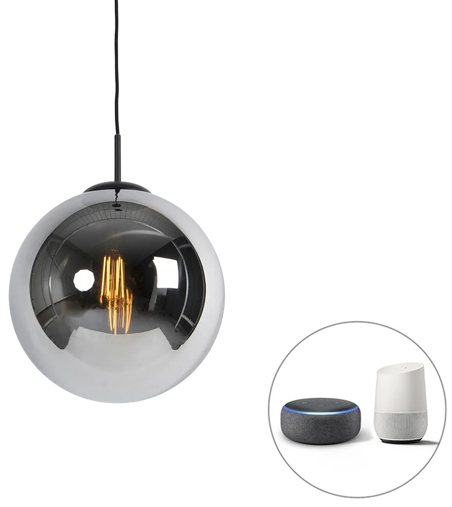 Inteligentna lampa wisząca czarna z dymionym szkłem 30 cm z WiFi ST64 - Pallon ArtDeco Oswietlenie wewnetrzne