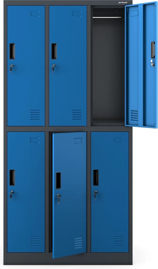 Szafa szkolna 6-skrytkowa Igor 90x45x185 cm, antracyt/niebieski