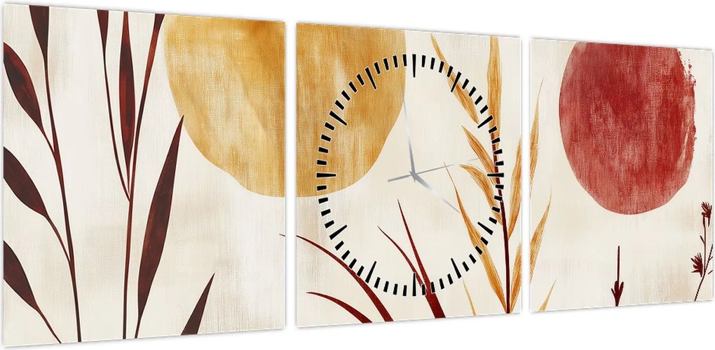 Obraz - Rośliny i okręgi (z zegarem) (90x30 cm)