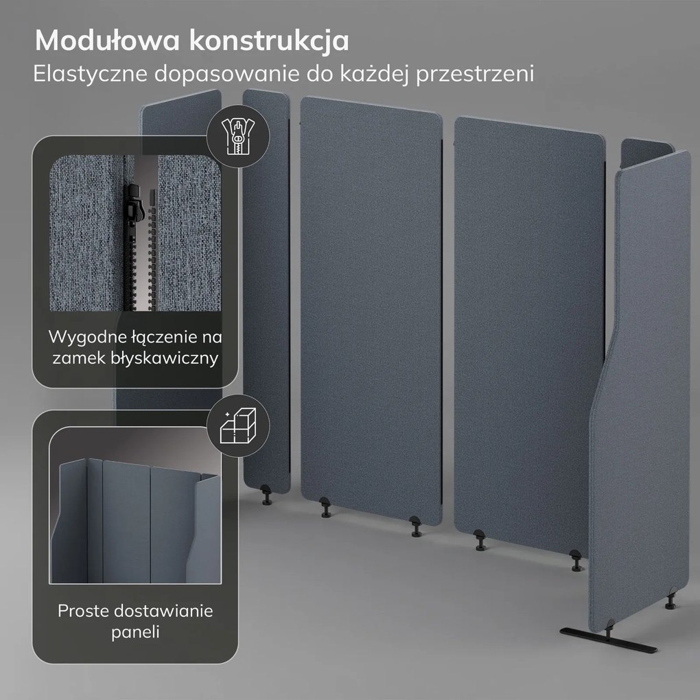 Ścianka działowa akustyczna Sadie, kolor Carbon Fog, rozmiar 280/145 cm