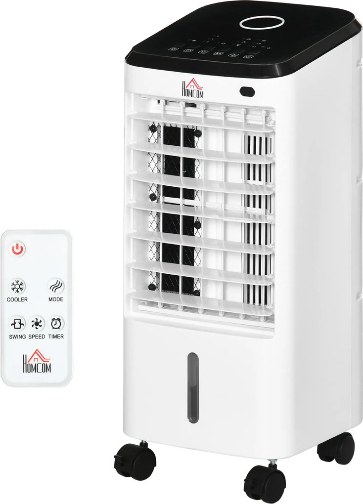 HOMCOM Min-Klimatyzator Klimatyzator Przenośny do pomieszczeń, 3 tryby, funkcja czasomierza, 24,5 cm x 27 cm x 60 cm, Kremowy + Czarny