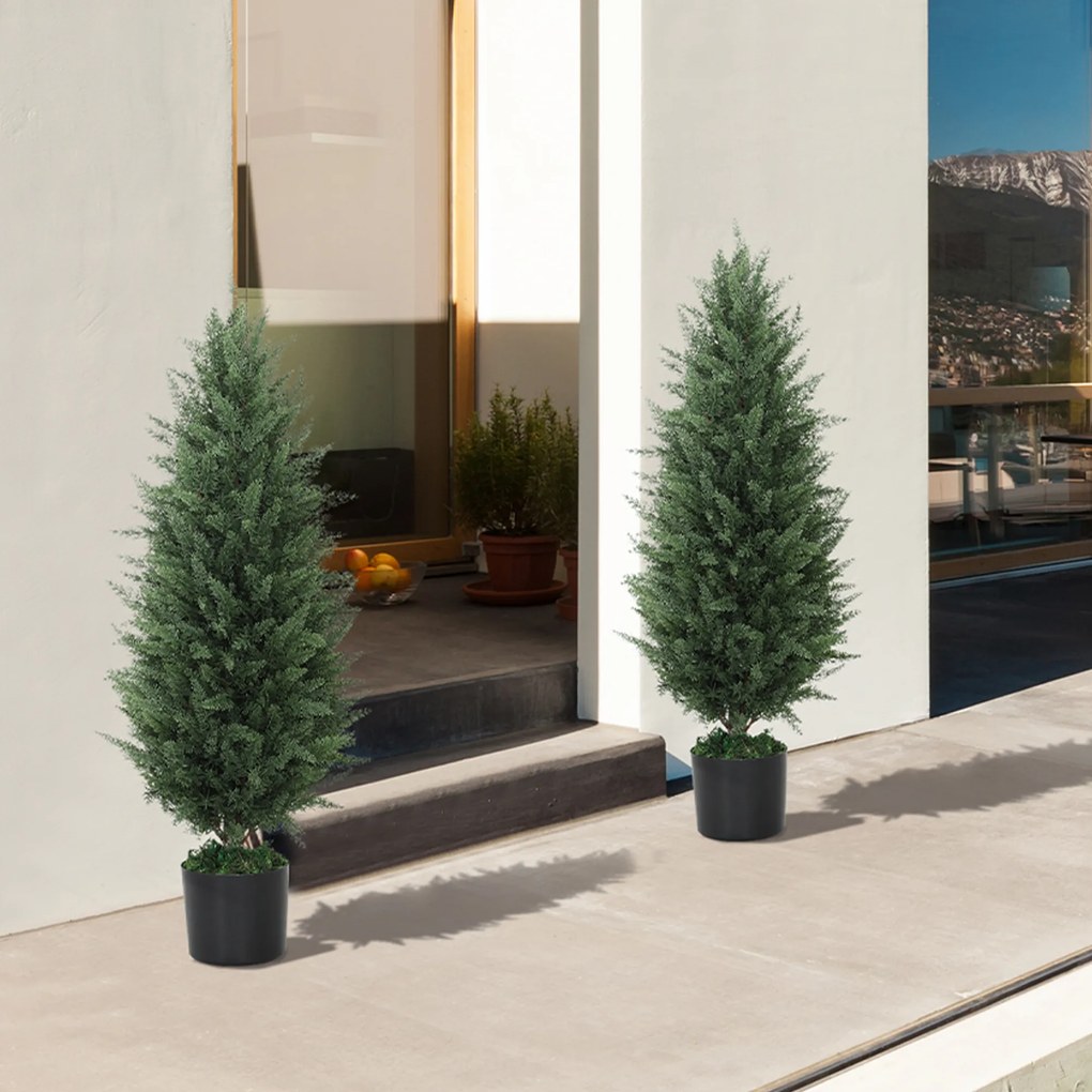 HOMCOM Zestaw 2 Sztucznych Cyprysów, Drzewka Sztuczne z 831 Liśćmi, z Cementową Doniczką, Odporny na UV, Sztuczna Roślina, 90 cm, Zielony