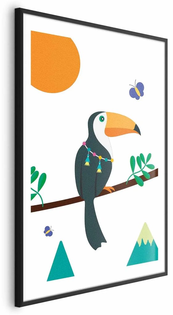 Plakat Tukan i motyle 29,7x42 cm z ramą czarną z marginesem ARTGEIST B