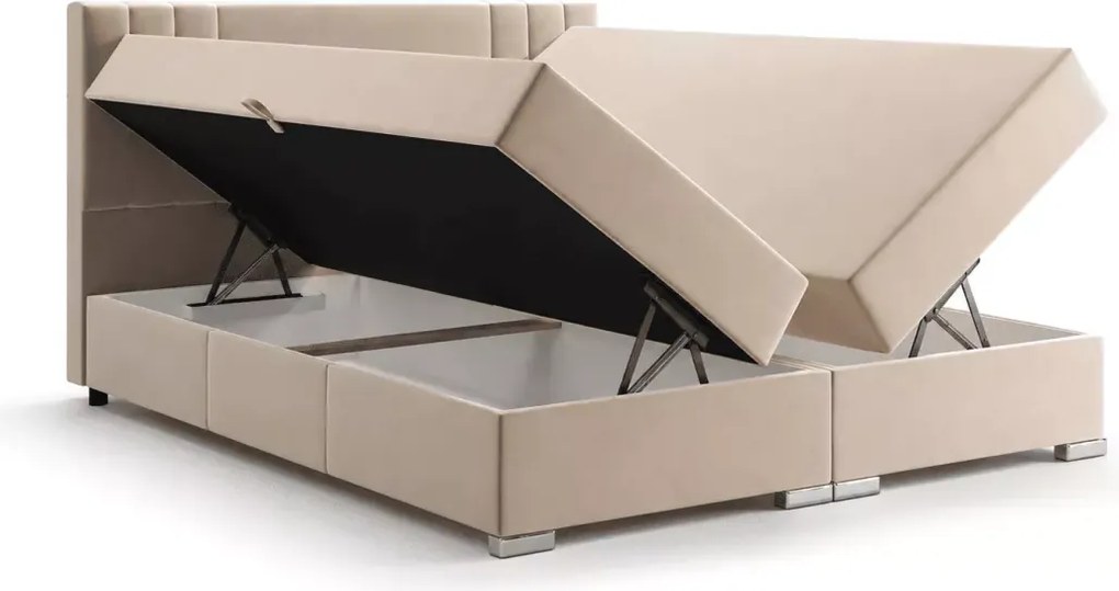 Łóżko kontynentalne Malaga boxspring z pojemnikami materac bonellowy tapicerowane
