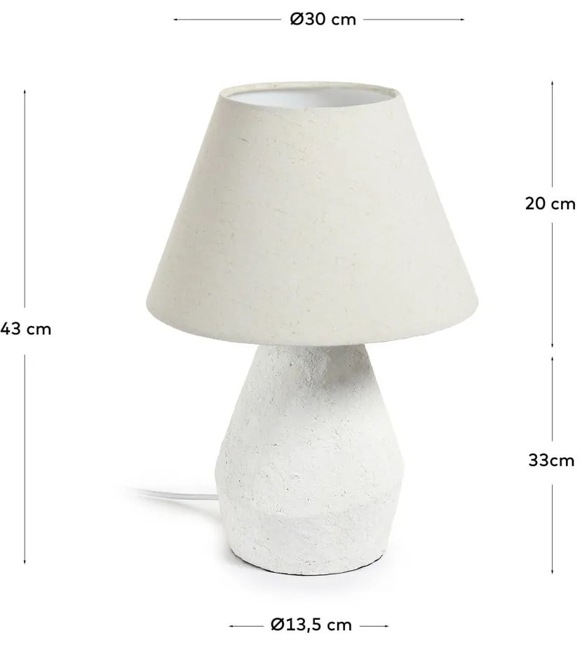 Biała lampa stołowa z tekstylnym kloszem (wys. 43 cm) Noara – Kave Home