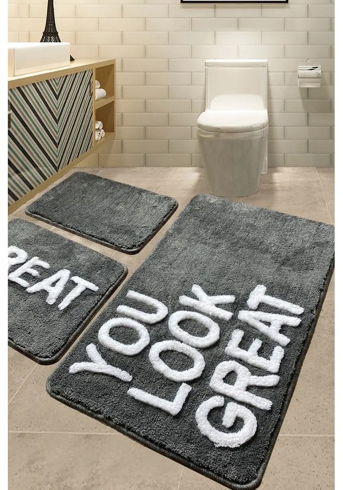 Szare dywaniki łazienkowe zestaw 3 szt. 60x100 cm Great – Foutastic