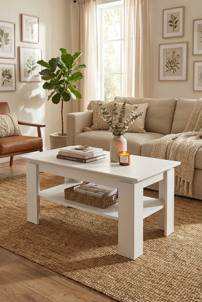 Biała ława prostokątna z półką D0-L17