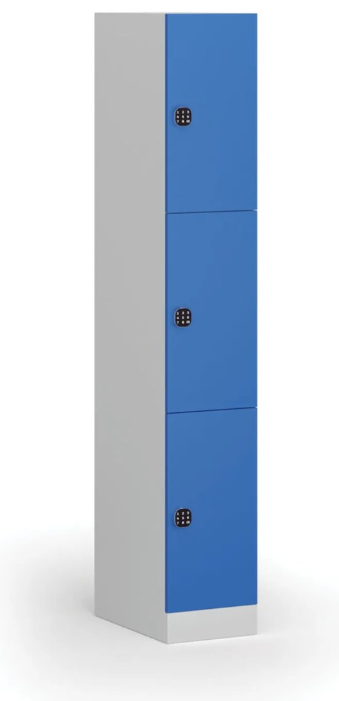 Szafka skrytkowa S1, 3 schowki, 1850 x 300 x 500 mm, demontaż, zamek kodowy, drzwi niebieskie