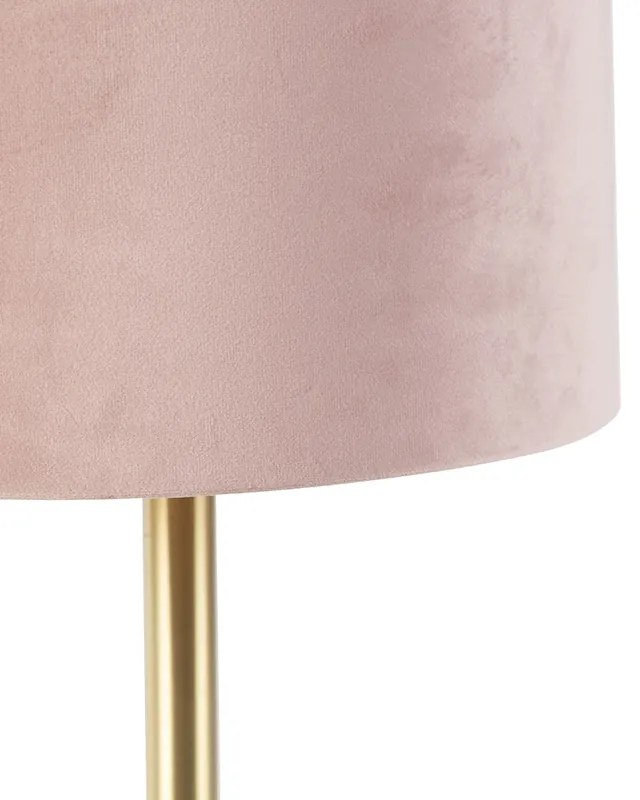 Romantyczna lampa stołowa mosiężna z różowym abażurem 25 cm - Simplo Nowoczesny Oswietlenie wewnetrzne