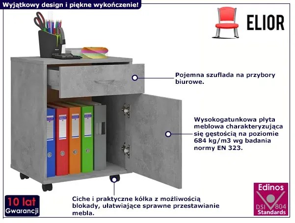 Nowoczesny kontenerek biurowy na kółkach szarość betonu R3-F36