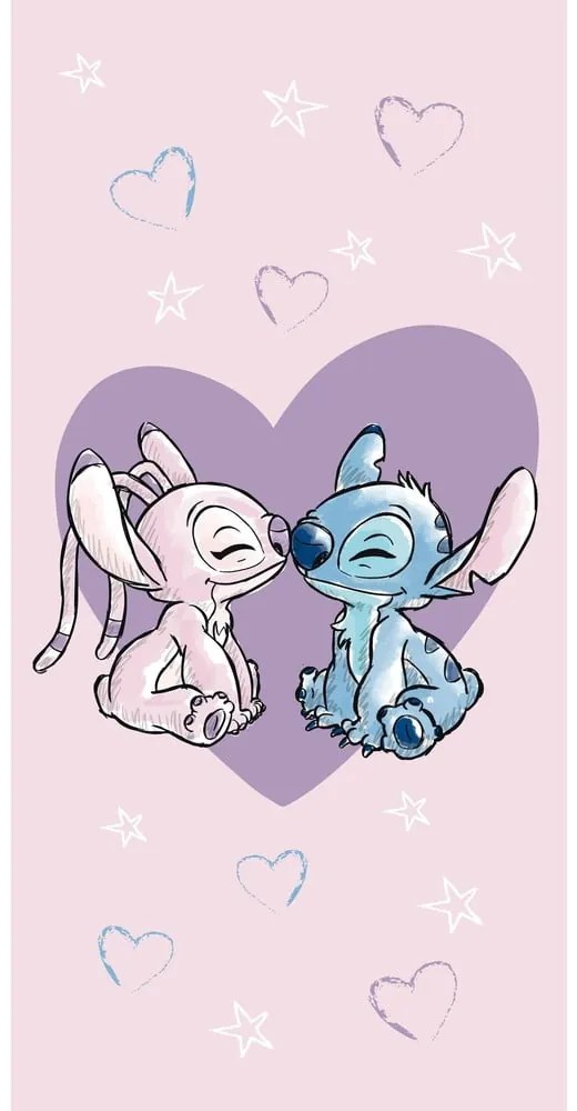 Różowy bawełniany ręcznik dziecięcy 70x140 cm Lilo and Stitch "Love" – Jerry Fabrics