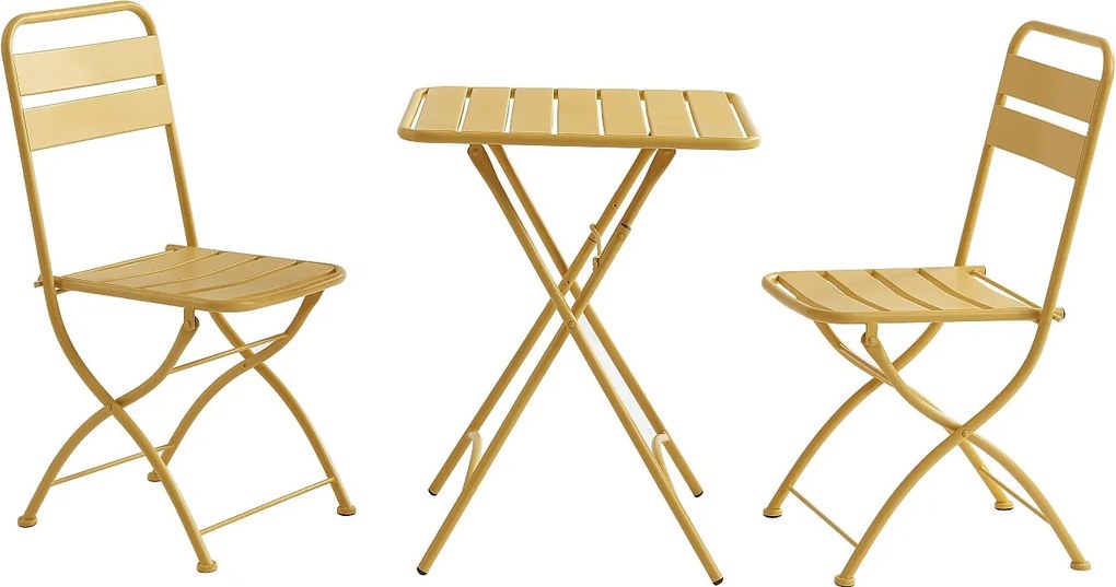 Składany metalowy zestaw ogrodowy - stół o dł. 60 cm i 2 składane krzesła - Musztardowy żółty - MIRMANDE od MYLIA