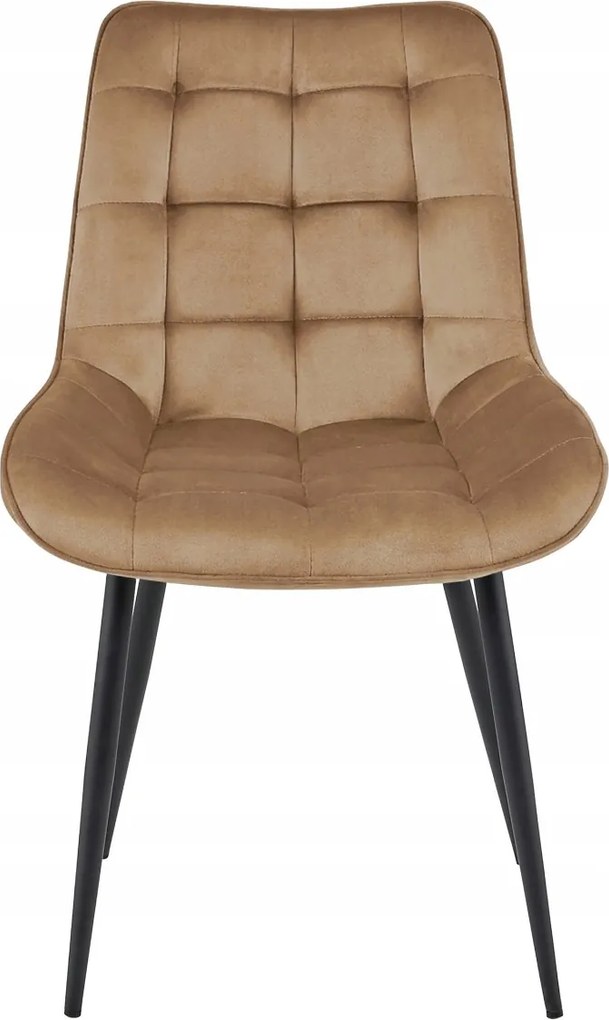 Brązowe krzesło do kuchni BERA aksamitne z czarnymi nogami