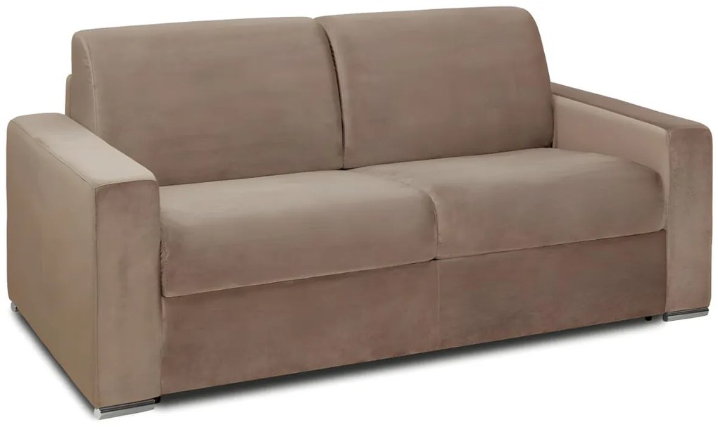 Kanapa 2-osobowa z ekspresowym mechanizmem rozkładania z weluru CALITO - Beżowy - Wymiary miejsca do spania: 120 cm - Materac 14 cm z pamięcią kształtu
