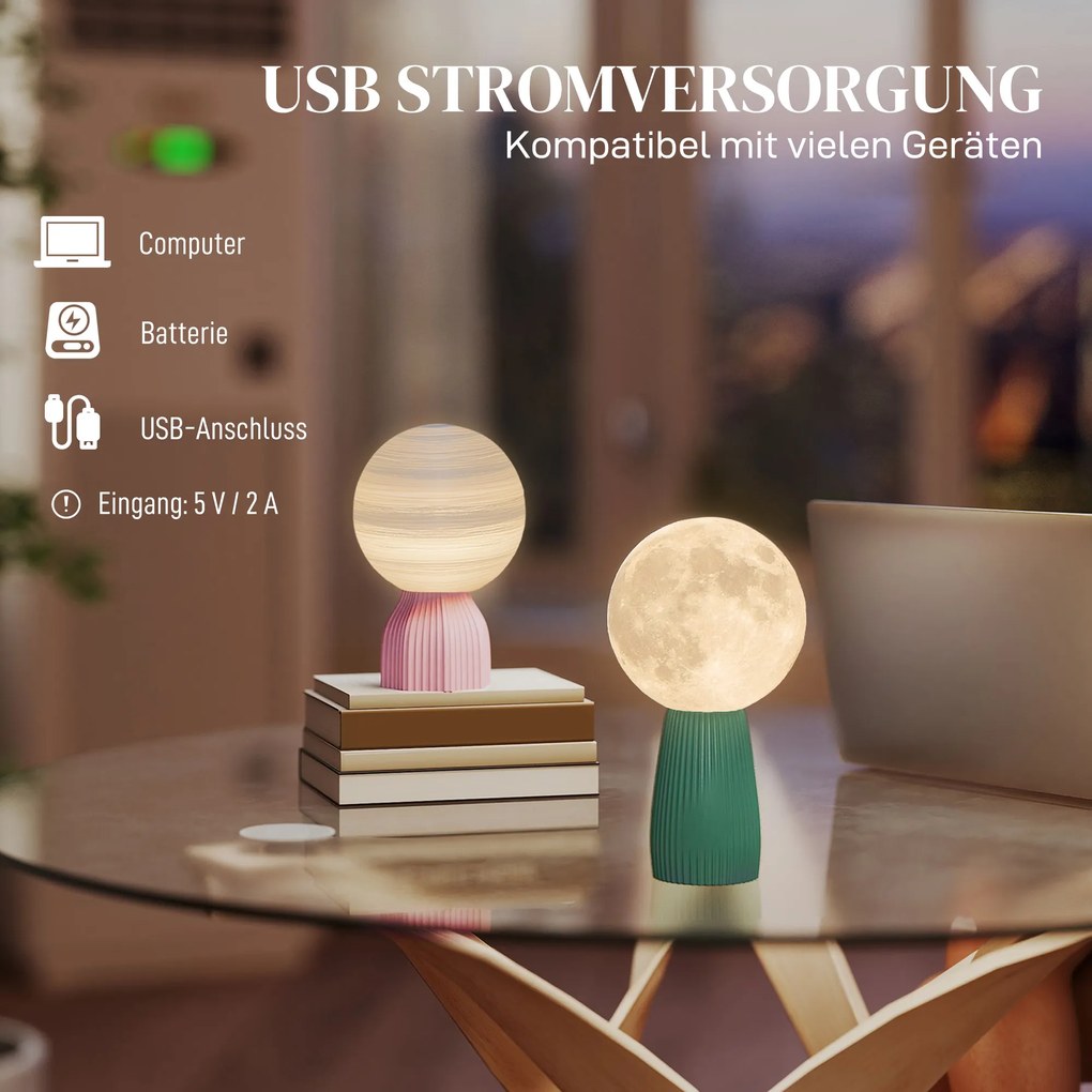 Zestaw lamp biurkowych HOMCOM w wyglądzie planetarnym, 3 kolory, USB, tworzywo, Biały