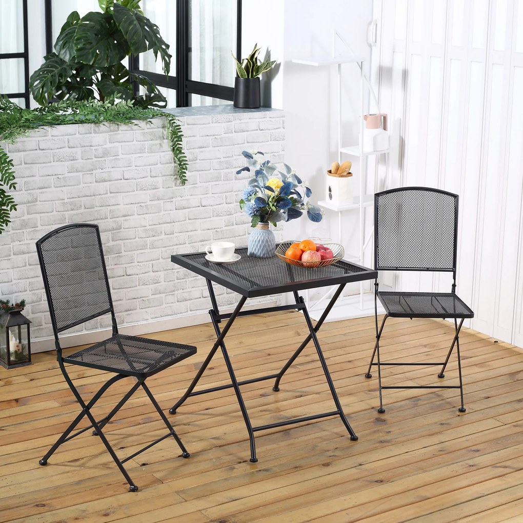 3-częściowy zestaw bistro składający się ze stołu i 2 krzeseł metal czarny Outsunny