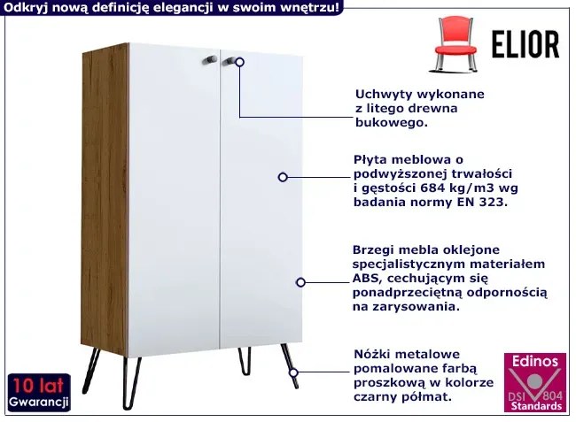 Wysoka komoda w stylu industrialnym dąb craft + biały B7-S16