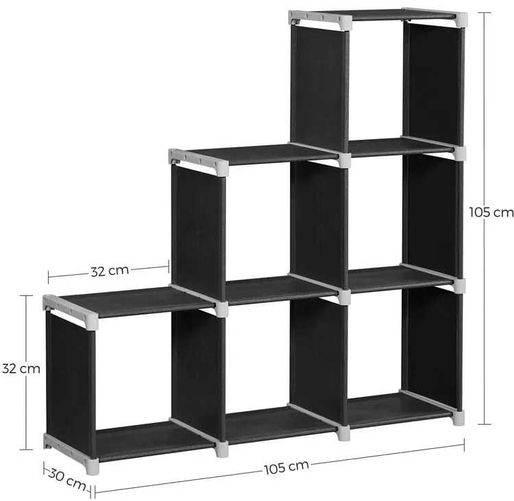Czarny regał schodkowy tekstylny Vosato 4X