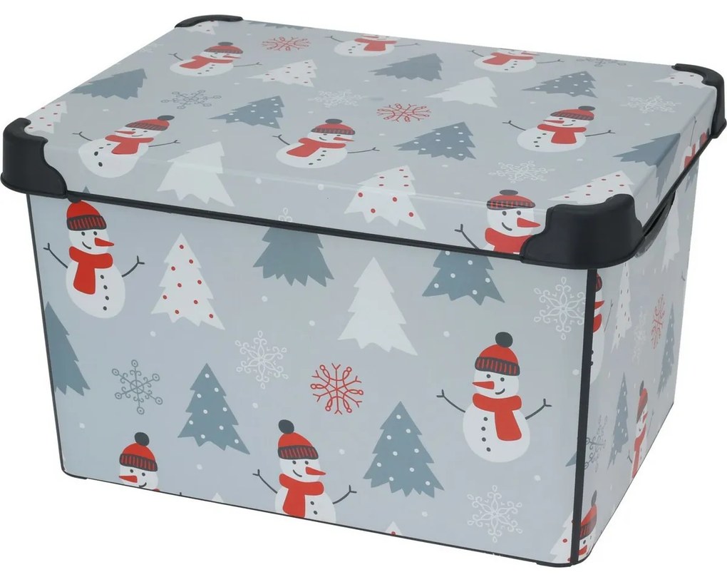 Pojemnik z pokrywką Motyw zimowy, 22 l, szary, 40 x 23 x 30 cm