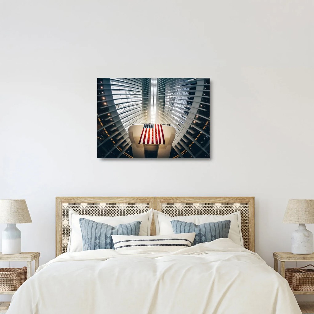 Obraz na szkle - budynek z flagą USA (70x50 cm)