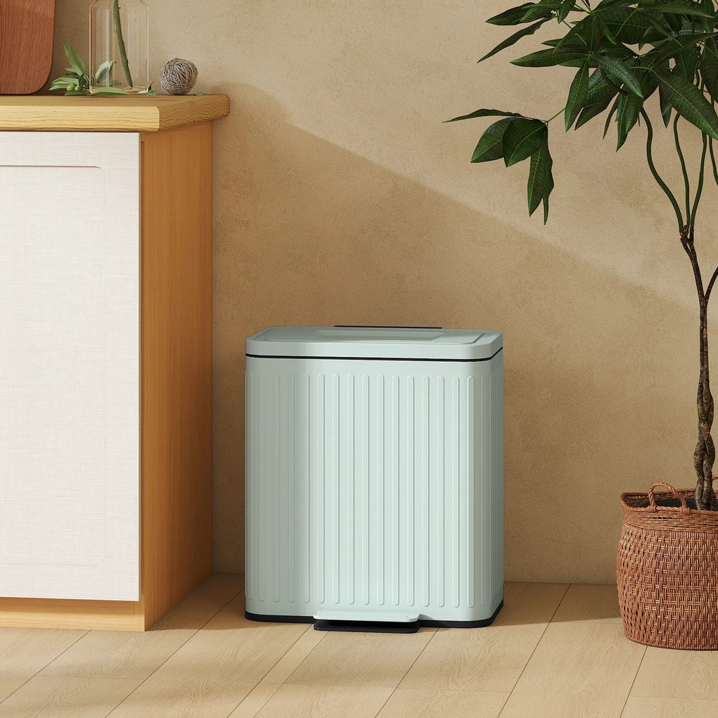 HOMCOM Kosz na śmieci do kuchni, 2 x 20 L, efektywne sortowanie odpadów, pedał nożny, tworzywo sztuczne, metal, zielony | Aosom PL