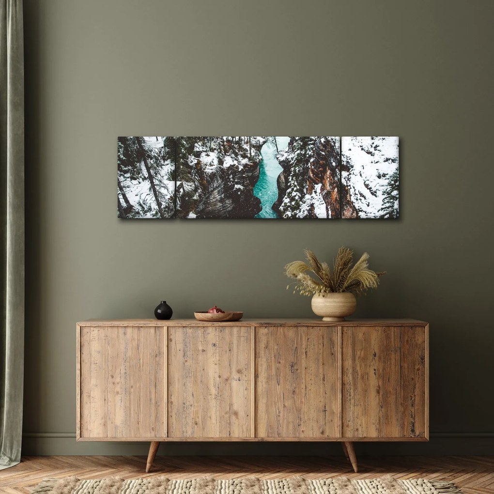 Obraz - górska rzeka zimą (170x50 cm)