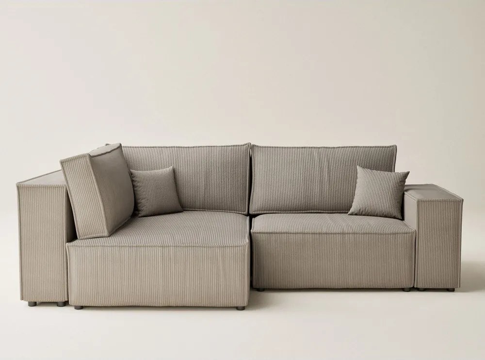 Beżowy sztruksowy rozkładany narożnik ze schowkiem (lewostronny/w kształcie litery L) Tonga – Maison de Rêve