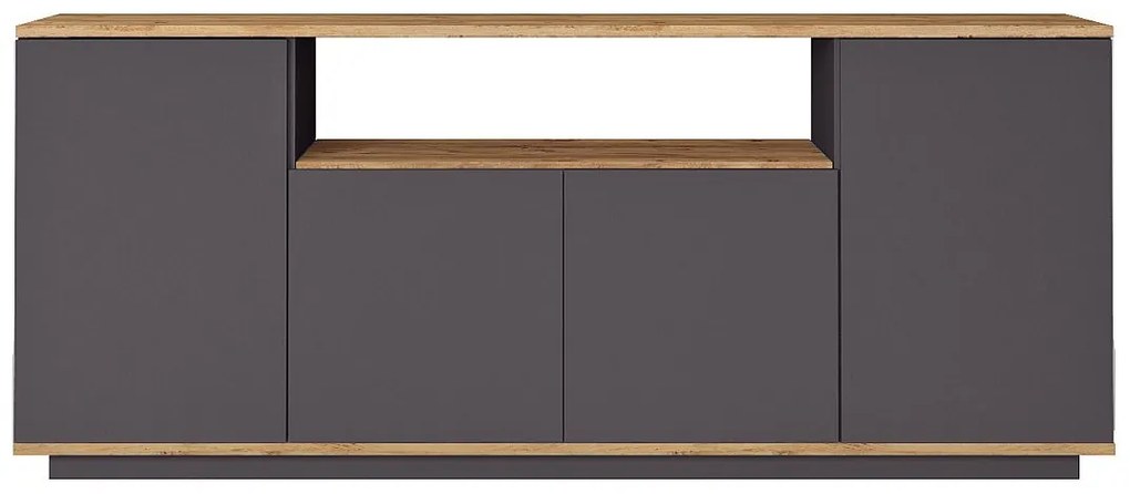 Komoda 4-drzwiowa z 1 półką - Antracytowy i naturalny - LOTULA