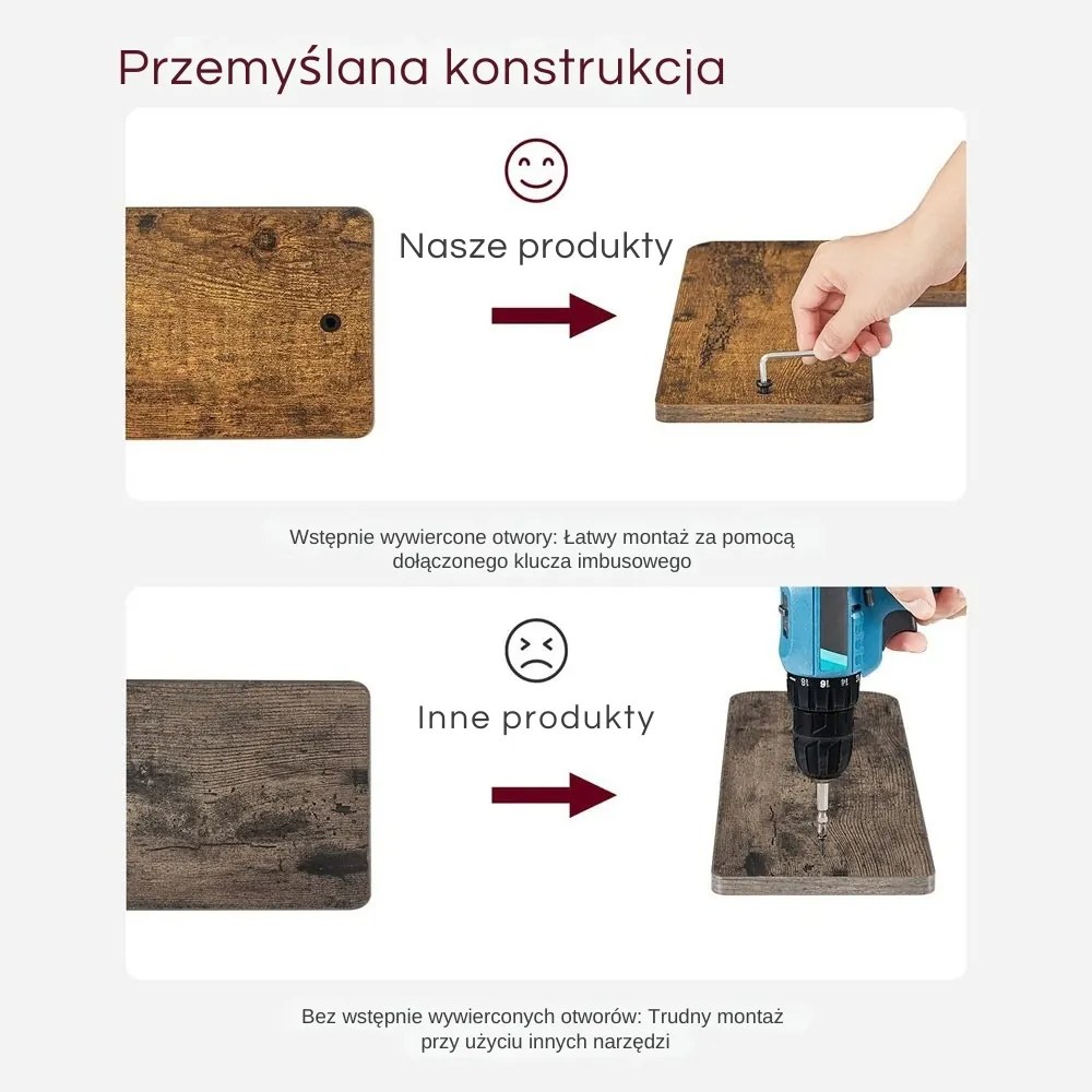 Półka narożna ścienna LOFT, zestaw 2 szt., brązowy/czarny Vasagle