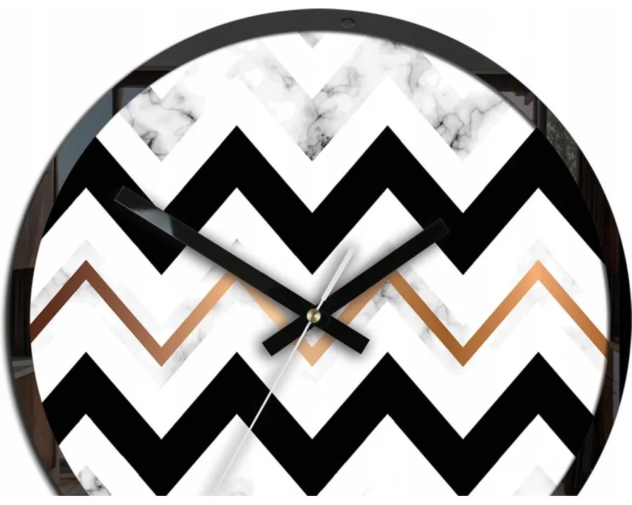 Zegar ścienny cichy czarny akrylowy do salonu okrągły w zygzak marmur gold