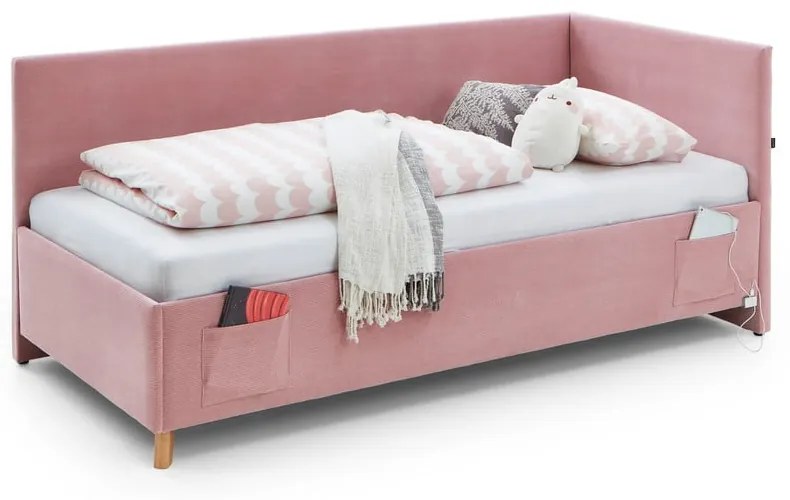 Różowe narożne łóżko dziecięce ze schowkiem 90x200 cm Cool – Meise Möbel