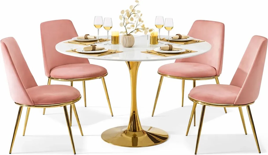 Biały okrągły stół w stylu glamour z 4 krzesłami Z7-G05