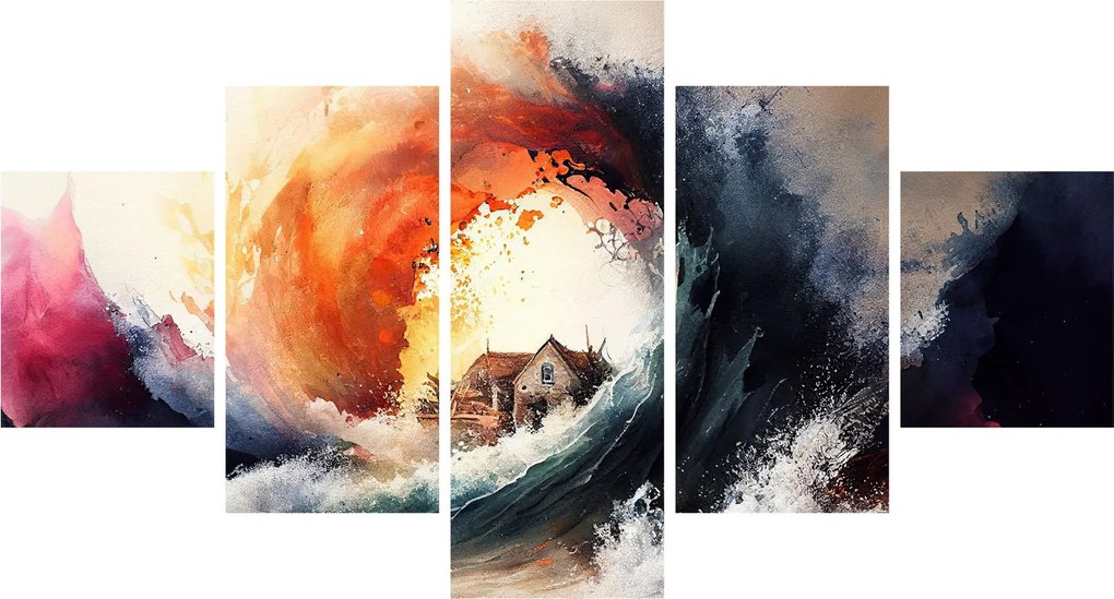 Obraz - W wirze powodzi, akwarela (125x70 cm)