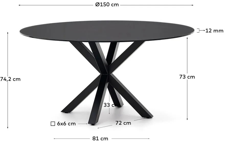 Czarny okrągły stół ze szklanym blatem ø 150 cm Argo – Kave Home