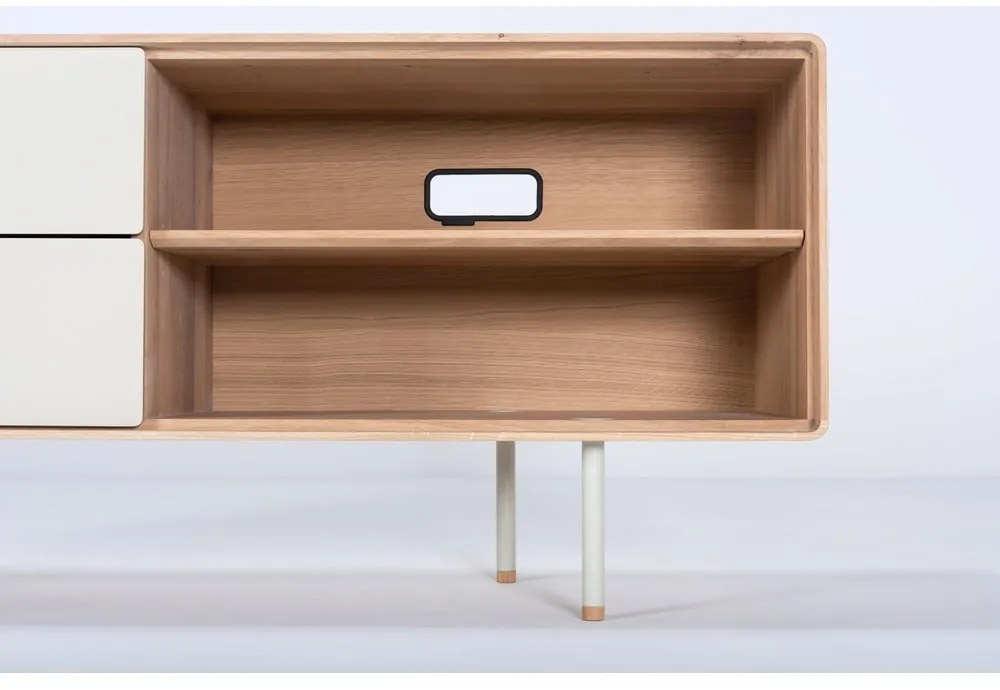 Biało-naturalna szafka pod TV z litego drewna dębowego 150x64 cm Fina – Gazzda