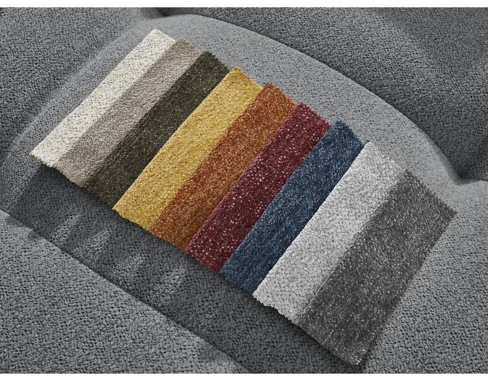 Szary rozkładany narożnik z tkaniny szenilowej ze schowkiem (prawostronny/z szezlongiem) Roxelane – Bobochic Paris