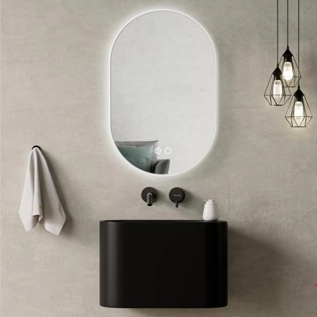 Umywalka z kamienia syntetycznego nablatowa / wisząca owalna czarna 45 x 22 cm OVELA Black