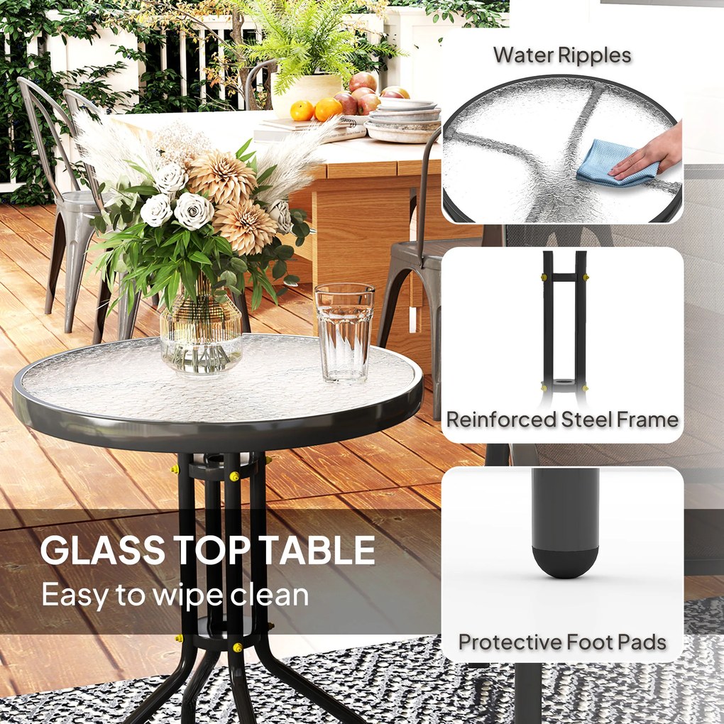 Outsunny 3-częściowy zestaw bistro, zestaw mebli ogrodowych z hartowanym szklanym stołem, sztaplowane krzesła ogrodowe, czarny | Aosom PL