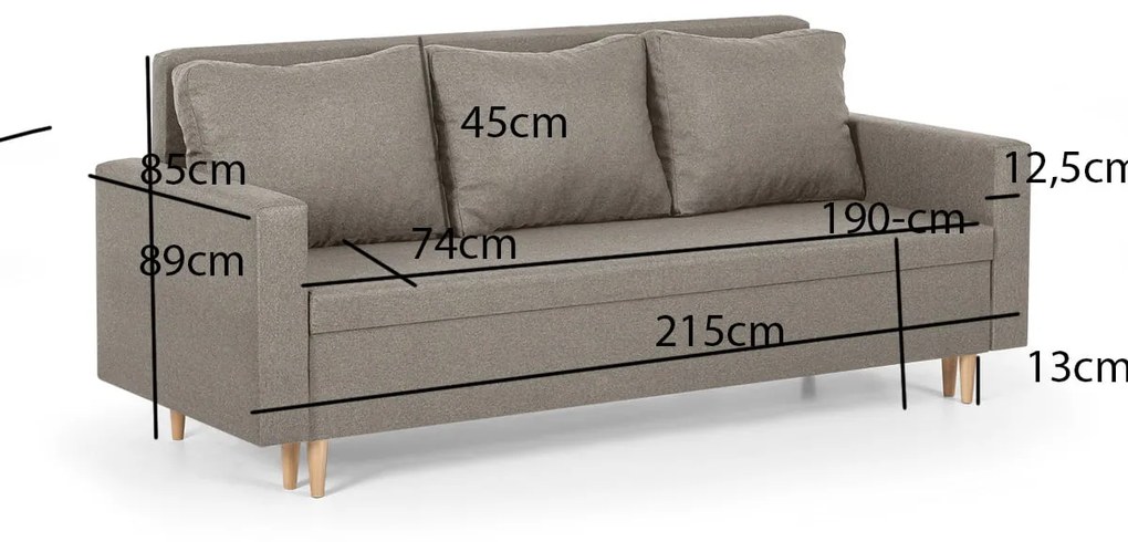 Kanapa sofa 3 osobowa z funkcją spania KEN Brązowy