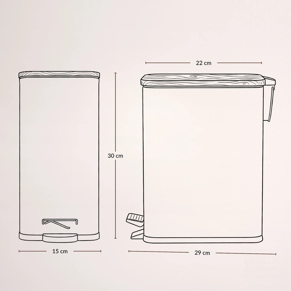 Wąski kosz łazienkowy VEDA, 5 l