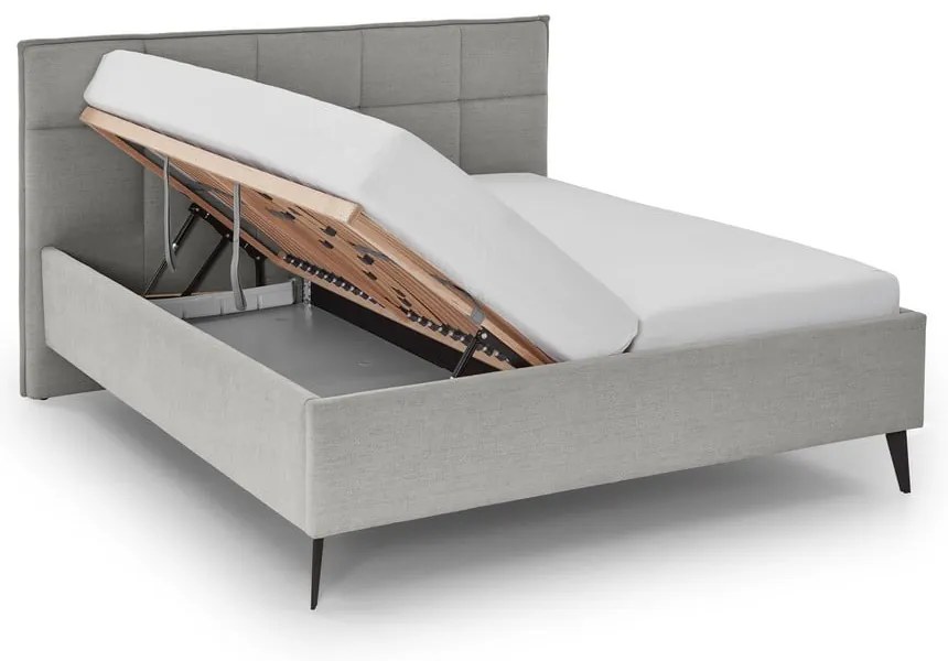 Jasnoszare łóżko dwuosobowe ze schowkiem ze stelażem 200x200 cm Paulo – Meise Möbel