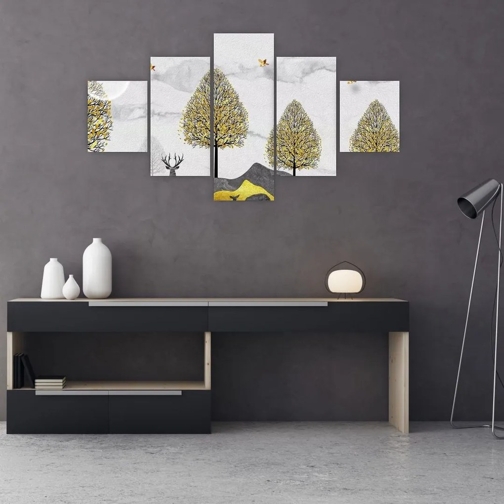 Obraz malowanych jeleni (125x70 cm)