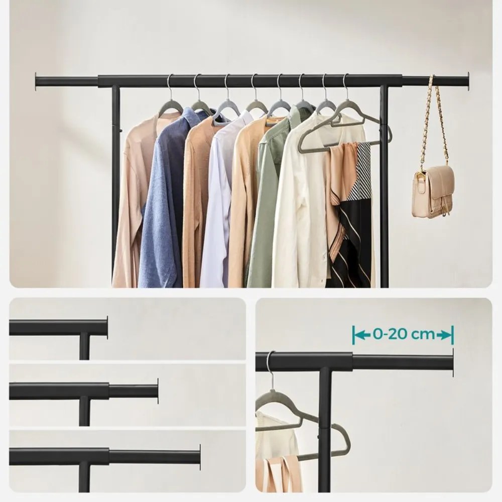 SongmicsHome Stojak na ubrania INEZ na kółkach, maks. 90kg, 83,5x45x160cm, czarna