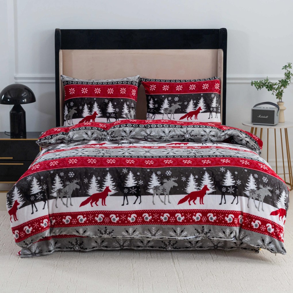 PrzytulneMieszkanie.pl PrzytulneMieszkanie.pl Pościel z mikropluszu SNOWY FOREST szara Rozmiar pościeli: 2 szt 70 x 90 cm | 200 x 220 cm