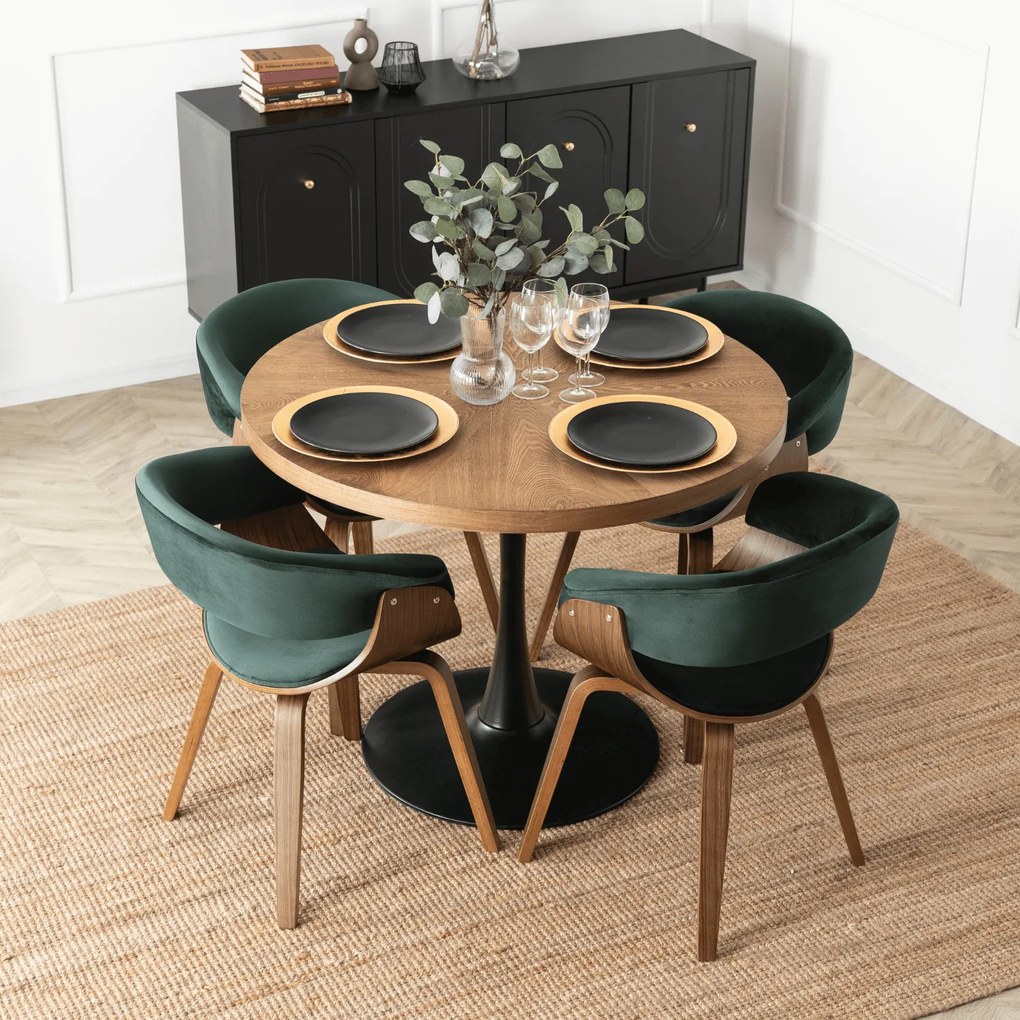 Krzesło Tapicerowane Z Drewna Giętego Do Jadalni GARY Zielone/Orzech Welurowe Nowoczesne Loft