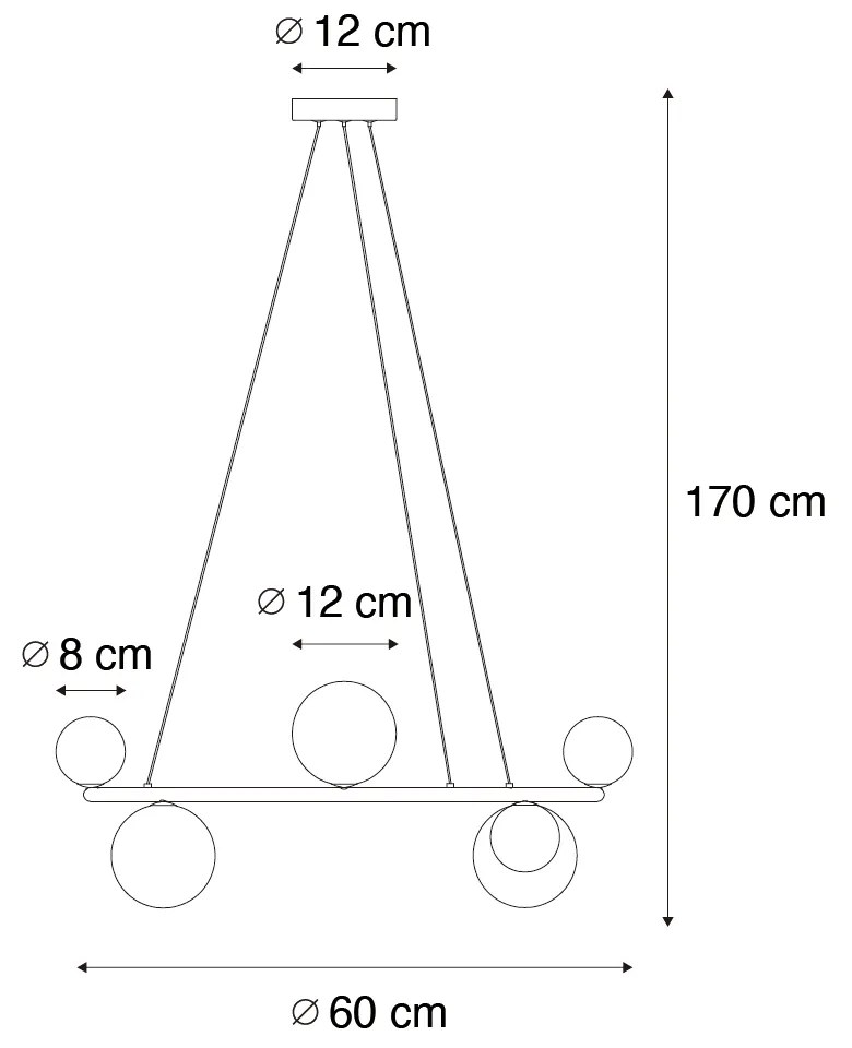 Czarna lampa wisząca z przydymionym okrągłym szkłem 8-świateł - MonacoDesignerski Oswietlenie wewnetrzne