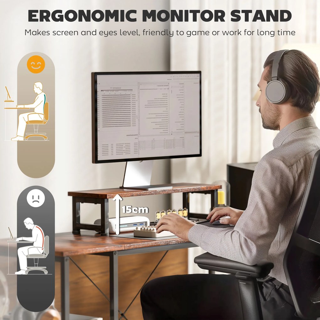 HOMCOM Biurko narożne w kształcie L z półkami regulowanymi i torbą do przechowywania brązowe | Aosom PL