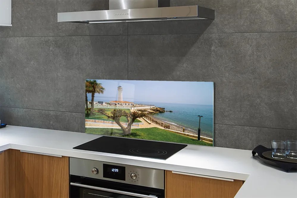 Panel Kuchenny Szklany Latarnia Morska na Skalistym Brzegu