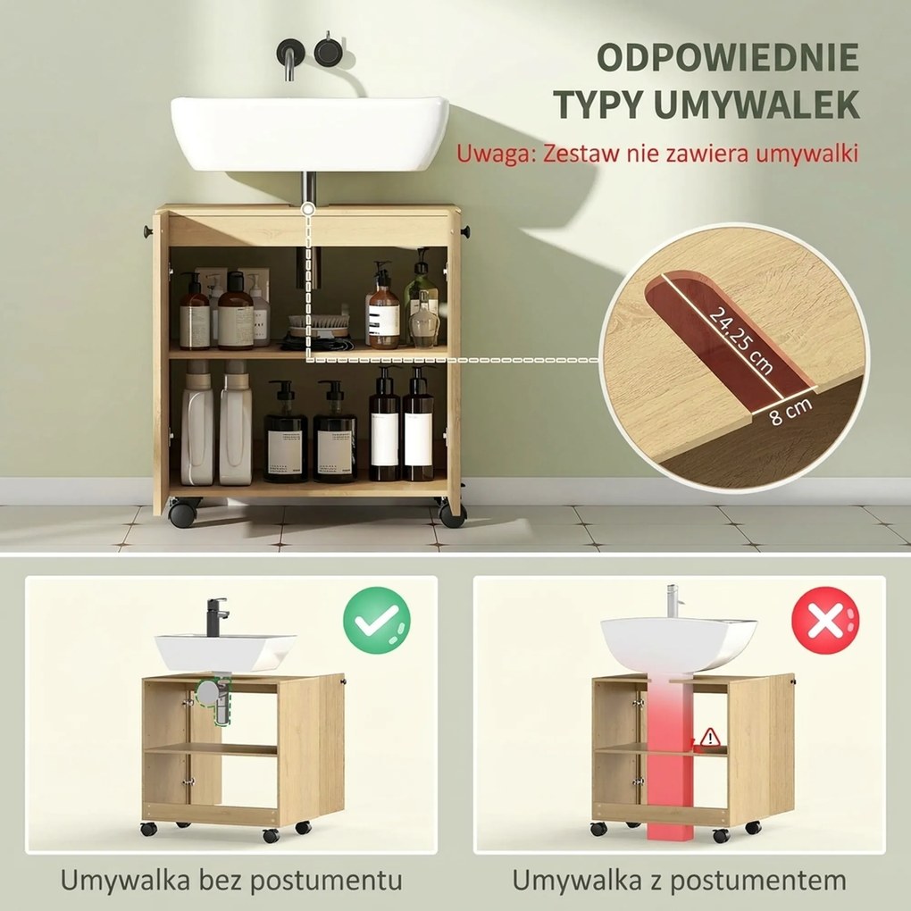 HOMCOM Szafka podumywalkowa do łazienki, 3-stopniowa półka, kółka, drewno
