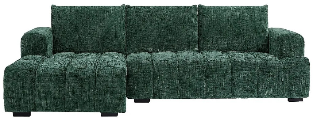 Kanapa narożna lewostronna z zielonej teksturowanej tkaniny BENOLA